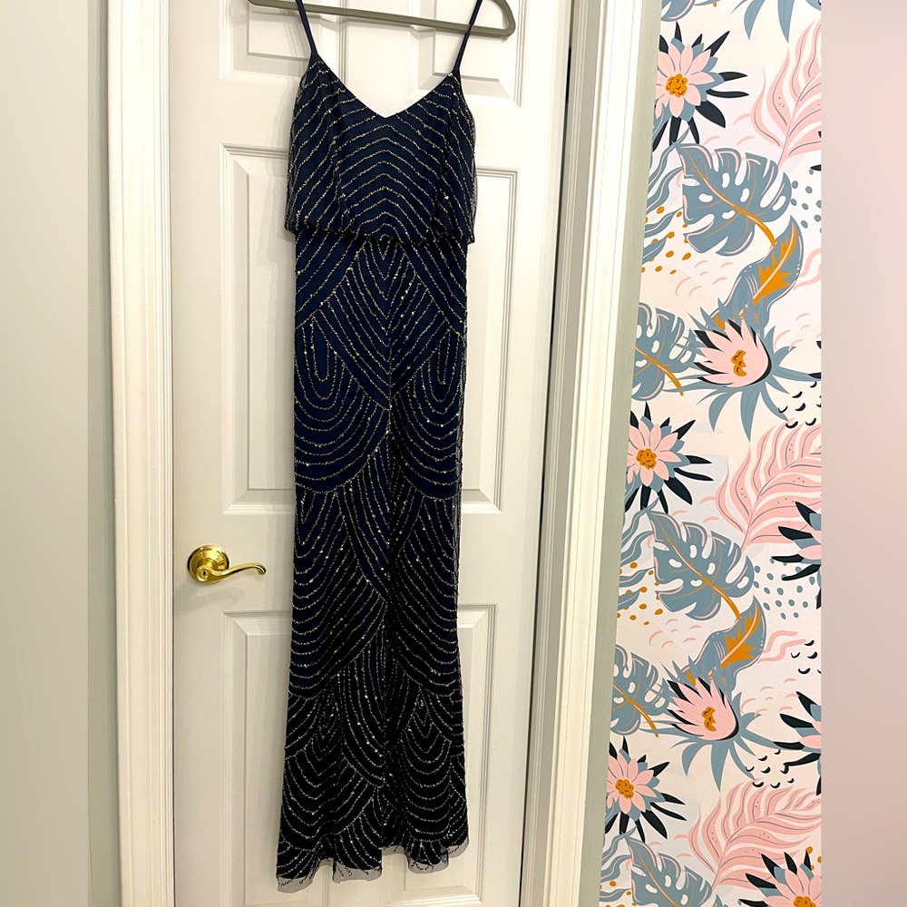 Adrianna Papell Navy and Gunmetal formal beaded dress